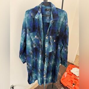 Dressed in LALA Blue and Black Plaid oversized long jacket